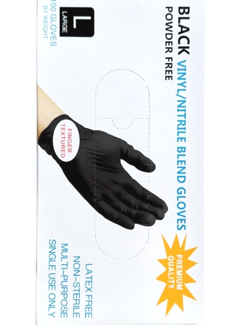 قفازات سوداء - مصنوعة من مادة النتريل السوداء - خالية من البودرة - عبوة من 100 قفاز - مقاس (كبير)